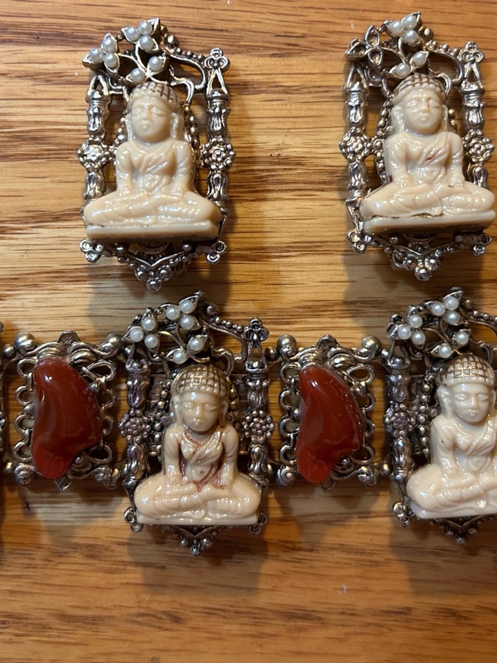 Vintage 1950’s Buddha Bracelet And Earrings Set